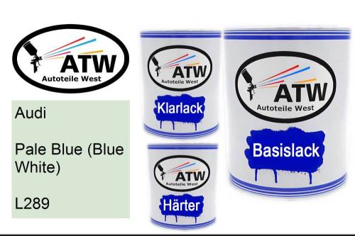 Audi, Pale Blue (Blue White), L289: 1L Lackdose + 1L Klarlack + 500ml Härter - Set, von ATW Autoteile West.